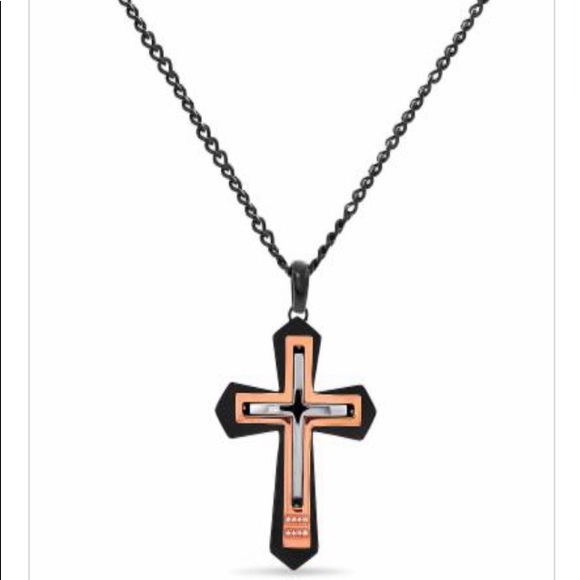 HELEN ANDREWS Stainless Steel Tricolor Cross w/Cubic Zirconia Pendant 24Inch NWT - Picture 2 of 11
